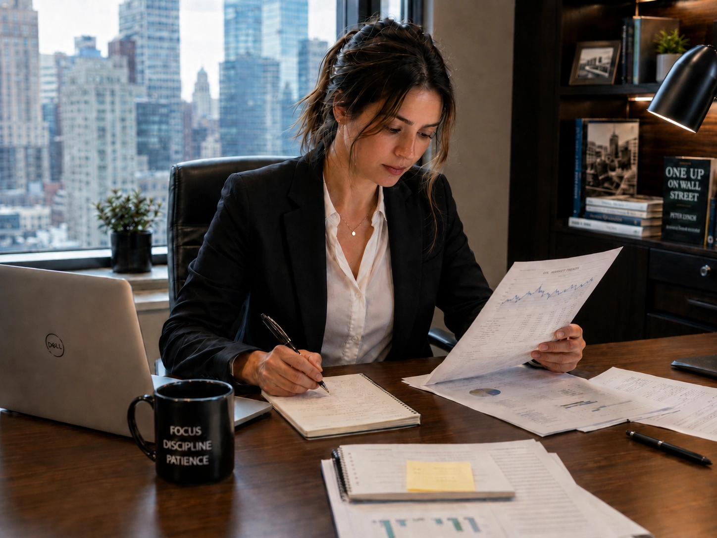 Professional market intelligence workspace with charts and institutional research materials